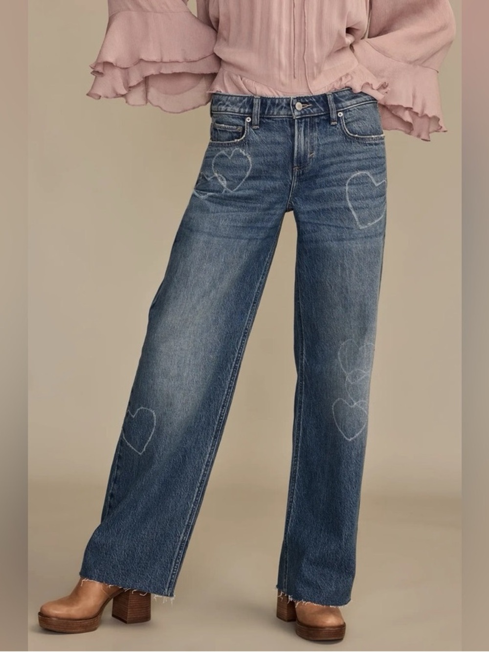 Lucky Brand Women's Baggy Wide-Leg Heart-Accent Jeans - Blue